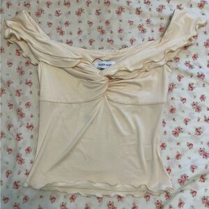 Tiger Mist Cream Twist Front Off The Shoulder Top